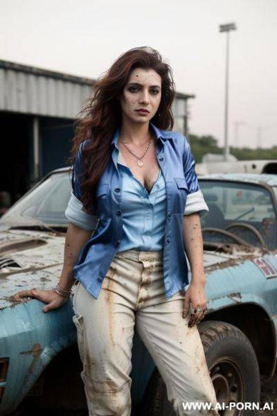 Irish, druid, totally naked, barefoot, auburn wavy hair, show pussy, romantic, necklace, anklets, tapered, medium size breasts, blurred background, twilight evening, medieval ireland, full view - ai-porn.ai - Ireland on pornintellect.com