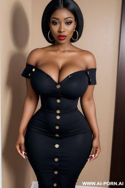 Off shoulder, round boobs, extremely pretty, full lips, button nose, eye contact, ahegao, hoop earrings, hourglass figure, extremely tight waist - ai-porn.ai on pornintellect.com