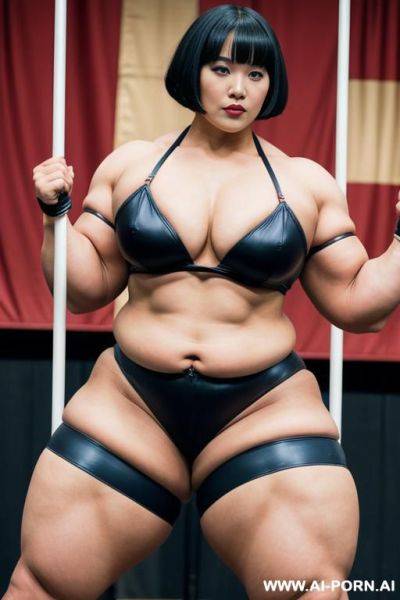 (japanese circus strongwoman) (bob haircut), huge massive thighs, obese thighs, muscled bulked up thighs - ai-porn.ai - Japan on pornintellect.com