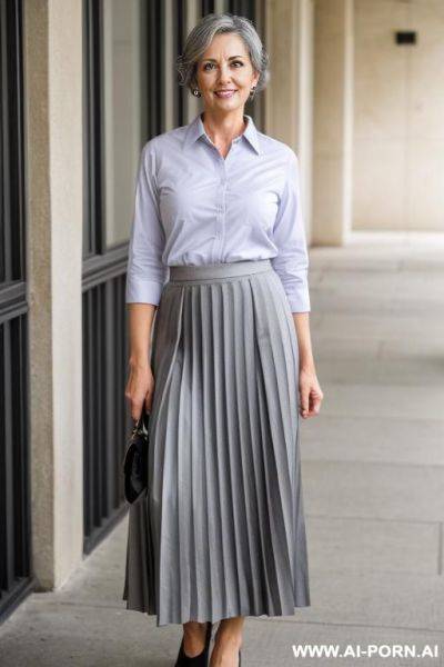Portrait of adult gray-haired teacher, long pleated skirt - ai-porn.ai on pornintellect.com