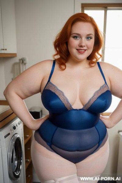 (((half body photo shot close up))). as a set in the laundry area, a (((very obese bbw with lovehandless))) fat chubby fat thick and bbw redhead british, ((she is washing clothes)). she has - ai-porn.ai - Britain on pornintellect.com