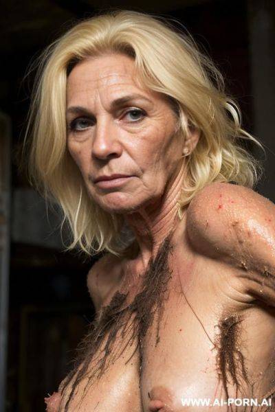 Granny mature woman, (hairy armpits), very hairy pussy ((really hairy)), (((hairy more ever))), (((super dirty body, extreme dirty, dirty face))), (extreme hairy) - ai-porn.ai on pornintellect.com