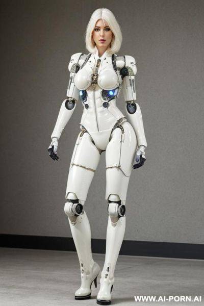 Beautiful realistic taur-women cyborg robot, detaleid face, latex skin white color, covered to latex, and robotic boots, hd image quality no background. - ai-porn.ai on pornintellect.com