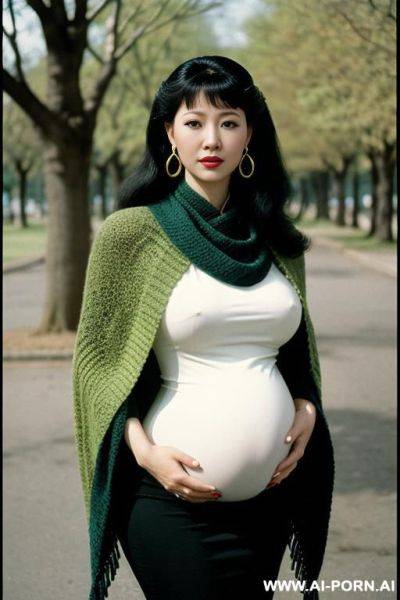 Black hair.plastic ring earrings.pregnant.knitted shawl - ai-porn.ai on pornintellect.com
