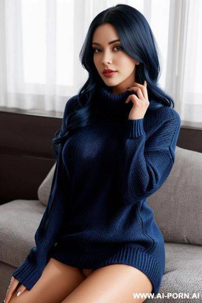 Dark blue hair, blue virgin killer sweater - ai-porn.ai on pornintellect.com