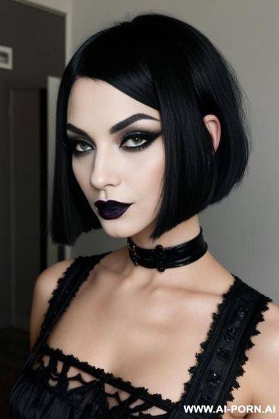Blunt bob, gothic, black lipstick, makeup, - ai-porn.ai on pornintellect.com