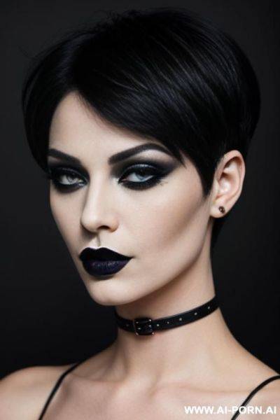 Genderless haircut, gothic, black lipstick, makeup, - ai-porn.ai on pornintellect.com