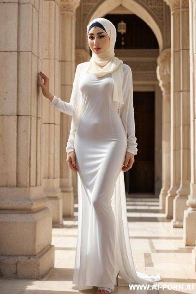 Beautiful syrian woman, white and fair skin, make up, hijab, naked, temple background. full body, sexy. - ai-porn.ai - Syria on pornintellect.com