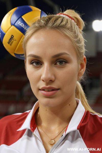 Polish olympic volleyball player blonde ponytail close-up - ai-porn.ai - Poland on pornintellect.com