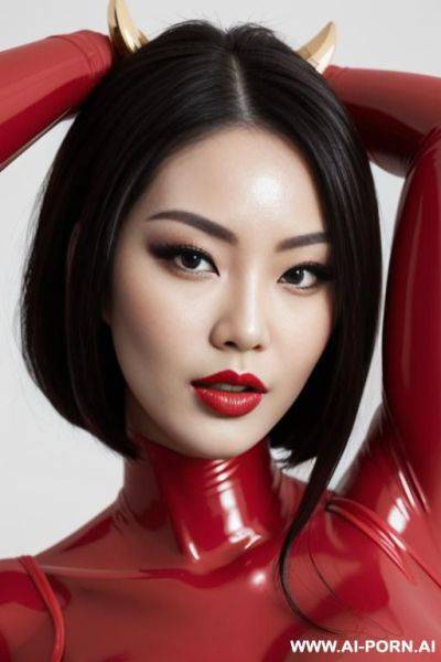 Crazy beautiful chinese bimbo, red latex body, tits out, ready for sex - ai-porn.ai - China on pornintellect.com
