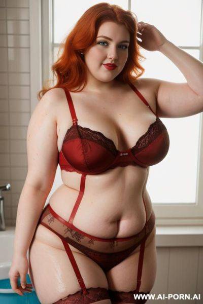 Half-length photo, ((half body photo shot close up)). as a set in the laundry area, a (((big obese))) fat chubby fat thick and bbw redhead british, ((she is washing clothes)). she has - ai-porn.ai - Britain on pornintellect.com