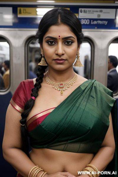 Indian woman, busty, sexy sari, sari, train, crowded train - ai-porn.ai on pornintellect.com