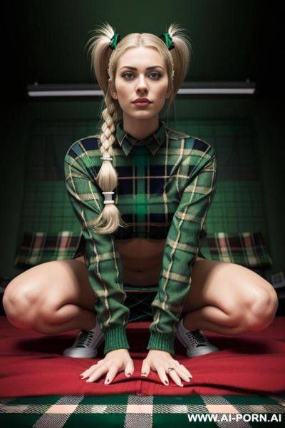 Blonde twintails, oversized sweater, no panties, bedroom, on bed, closeup from above - ai-porn.ai on pornintellect.com