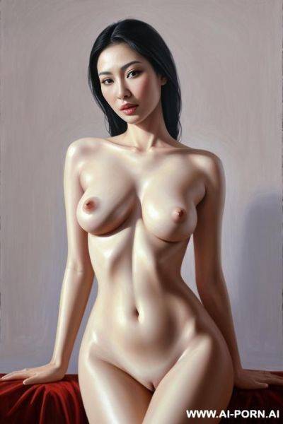 Hyperrealism painting. very beautiful sexy orgazm uzbek face, totally nude body. white skin. in various sexual poses. full-length view. art. - ai-porn.ai on pornintellect.com