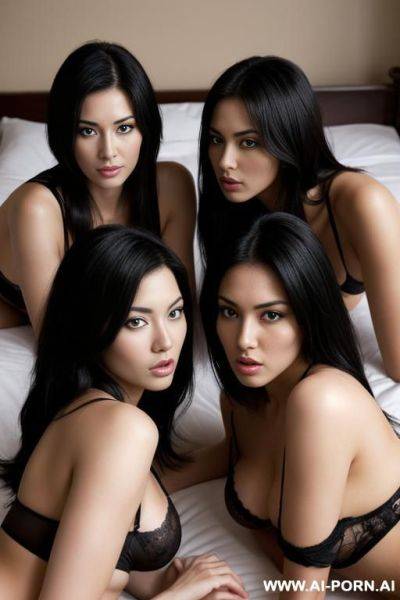 2 american women with black hair, on bed, underwear - ai-porn.ai on pornintellect.com