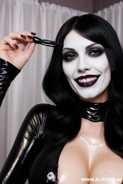 Goth woman covered in cum, creepy smile - ai-porn.ai on pornintellect.com