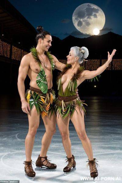 Totally naked woman with partner (male) at the ice dance in the ice stadium. - ai-porn.ai on pornintellect.com