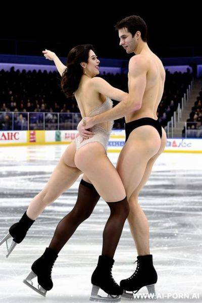 Full naked woman with partner (male) at the ice dance in the ice stadium. - ai-porn.ai on pornintellect.com