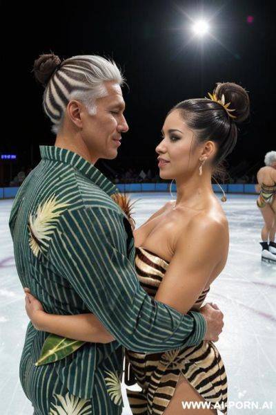 Totally naked woman with partner (male) at the ice dance in the ice stadium. - ai-porn.ai on pornintellect.com