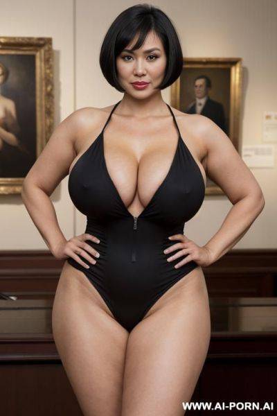 All in view, full body, large saggy gigantic breasts, a beautiful old gilf woman, keep same face, real hairy armpit, no make up, arm up, tall , stand , high heels, naked - ai-porn.ai on pornintellect.com