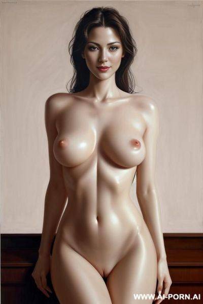 Hyperrealism painting. very beautiful sexy orgazm slight smile face, totally nude perfect body. in random various sexual poses. in random various places. accessories. full-length view. art. - ai-porn.ai on pornintellect.com