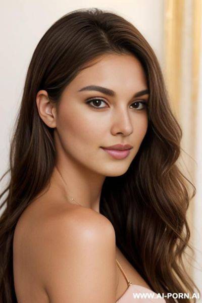 She has medium-length, slightly wavy brown hair that falls loosely over her shoulders. her eyes are almond-shaped and of a m hazelnut brown that glows friendly. the skin is light with a soft, - ai-porn.ai on pornintellect.com