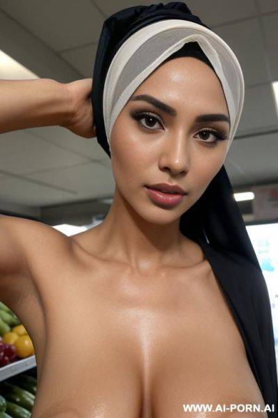 Beautiful women, 20 years old, showing naked boobs, wearing hijab, detailed face and eyes, huge boobs, fair skin, sucking dick, pov blowjob - ai-porn.ai on pornintellect.com