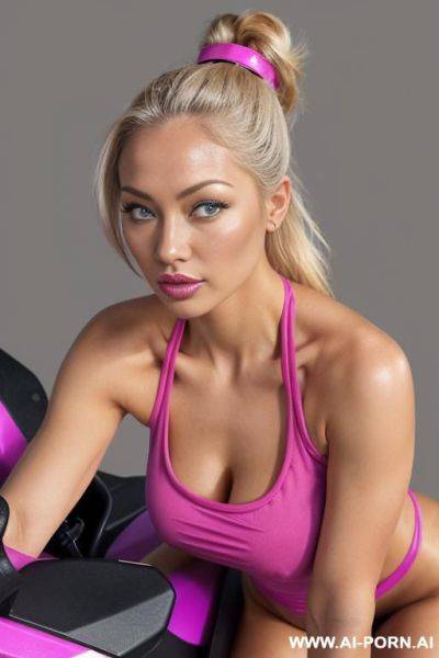 Beautiful grey eyes, full view, athletic with perfect massive natural tits, flowing blonde hair, seductive loving perfect face, full view, full torso view, - ai-porn.ai on pornintellect.com
