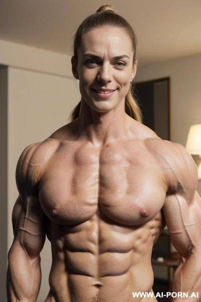 Naked muscular short ballerina no clothes at all (( absolutely naked muscular ballerina )), ((((beautiful face of muscular female actress)))), sexy makeup, ((show the pussy)), (((show hard shredded - ai-porn.ai on pornintellect.com