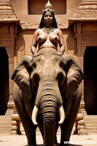 Ancient indian chubby full naked female temple servant and a female priestess are riding on an elephant riding on an elephant - ai-porn.ai - India on pornintellect.com
