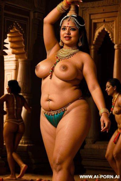 Ancient chubby naked female indian temple servant dances on a mystical feast in a crowded palace - ai-porn.ai - India on pornintellect.com