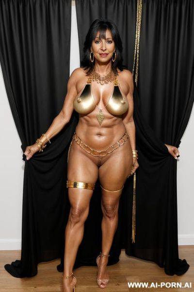 Mature woman. tanned. necklace, earrings, thigh chain. gold armband - ai-porn.ai on pornintellect.com