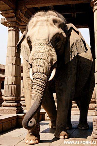 Ancient indian elephant is carrying with his trunk a full naked chubby female indian temple servant with shaved vagina - ai-porn.ai - India on pornintellect.com