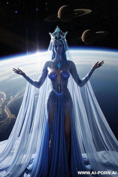 (close up) (extraterrestrial princess) (transparent royal gown) (space observation room) - ai-porn.ai on pornintellect.com