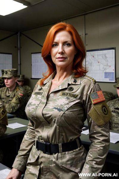 Fully naked sexy gilf captain having a speech in front of naked female soldiers unit - ai-porn.ai on pornintellect.com