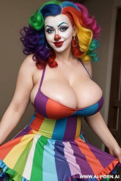 Clown woman, big boobs, rainbow dress, big dildo - ai-porn.ai on pornintellect.com
