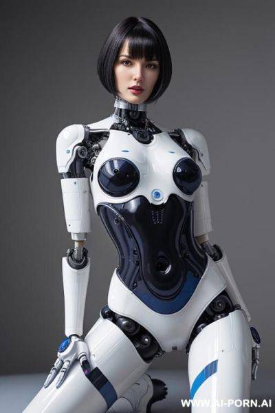 ((beautiful realistic and very detaleid)) (( taur-women fully robotic body with four legs)), detaleid face, skin in latex white and sky blue color, covered to latex, to boots, hd image quality, ((no background)). - ai-porn.ai on pornintellect.com