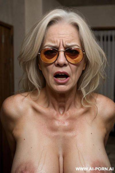 Drugged (very droopy boobs) angry furious sweating moist infuriated enraged soaked raging redneck crying shouting screaming - ai-porn.ai on pornintellect.com