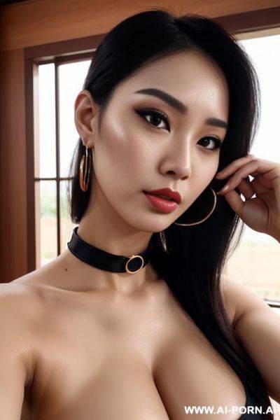 Hot springs, adjusting hair, beauty filter, extremely pretty, full lips, button nose, ahegao, hoop earrings, round boobs, tight waist - ai-porn.ai - county Hot Spring on pornintellect.com