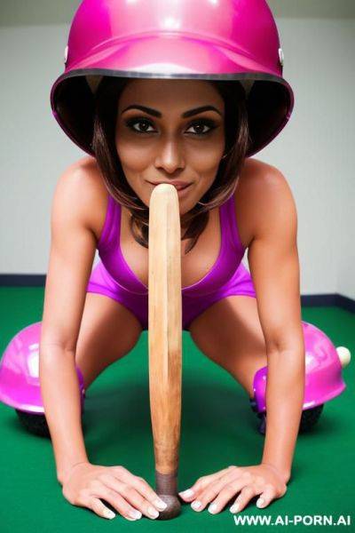 Indian woman smiling with cum on her face and a dick infront of her - ai-porn.ai - India on pornintellect.com
