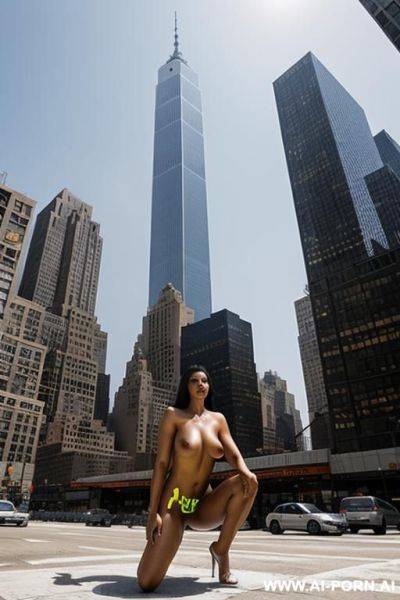 Giant woman crossing skyscrs , naked mega-giant female in newyork, skyscrappers around her knees, sky-tall giant naked female - ai-porn.ai on pornintellect.com