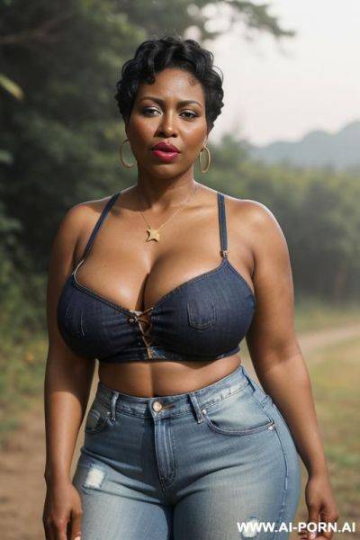 Black milf in short denim cut jeans, curvy waist - ai-porn.ai on pornintellect.com