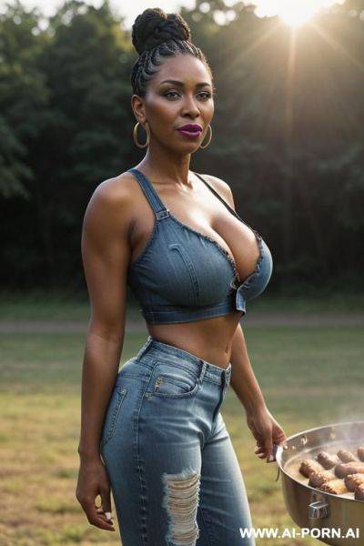 Black milf in short denim cut jeans - ai-porn.ai on pornintellect.com