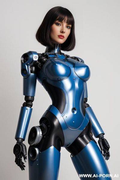 Beautiful realistic (( taur-women fully robotic body standing four legs)), detaleid face, skin in latex white and skyblue color, covered to latex.with big penis, to boots, to robotic hand hd image quality, ((no background)). - ai-porn.ai on pornintellect.com