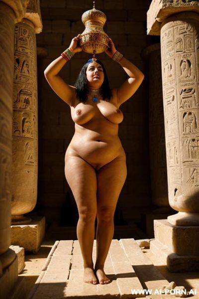 Ancient egyptian chubby naked female temple servant with shaved vagina is used by her priestess during a ritual - ai-porn.ai - Egypt on pornintellect.com