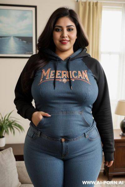 Mexican, hourglass figure, wearing band tshirt, high rise jeans, long hair - ai-porn.ai - Mexico on pornintellect.com