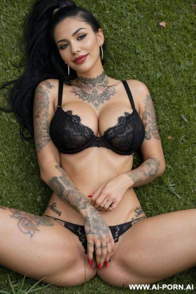 (suburban mom) (laying in the grass) (short red dress) (smiling) - ai-porn.ai on pornintellect.com