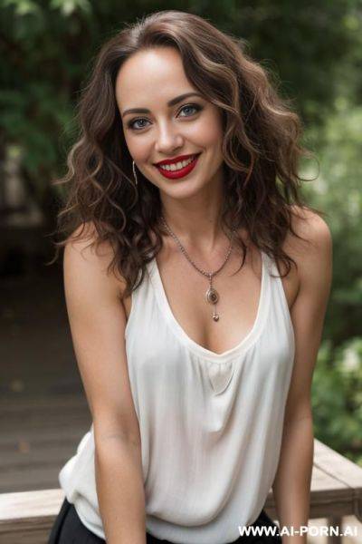 Naked 30 year old woman with blue eyes and curly brown hair turning gray - ai-porn.ai on pornintellect.com