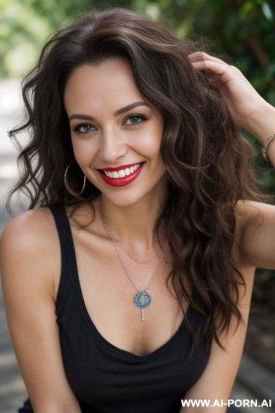 Naked 30 year old woman with blue eyes and curly light brown hair turning gray, sagging naked tits - ai-porn.ai on pornintellect.com