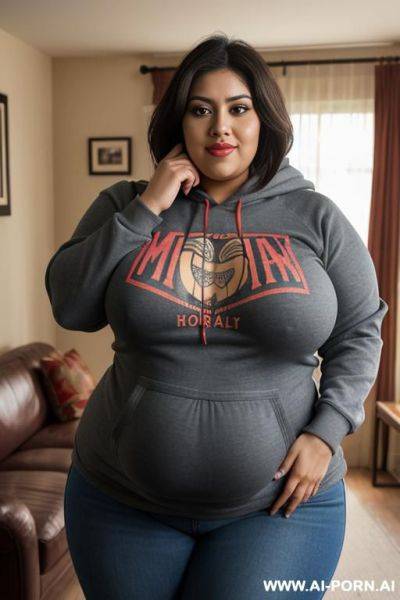 Mexican, hourglass figure, wearing band tshirt, high rise jeans - ai-porn.ai - Mexico on pornintellect.com
